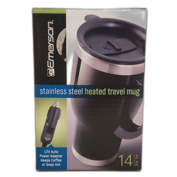 Emerson New Stainless Steel Heated Travel Mug Black & Chrome 14 Fl Oz - Picture 2 of 8